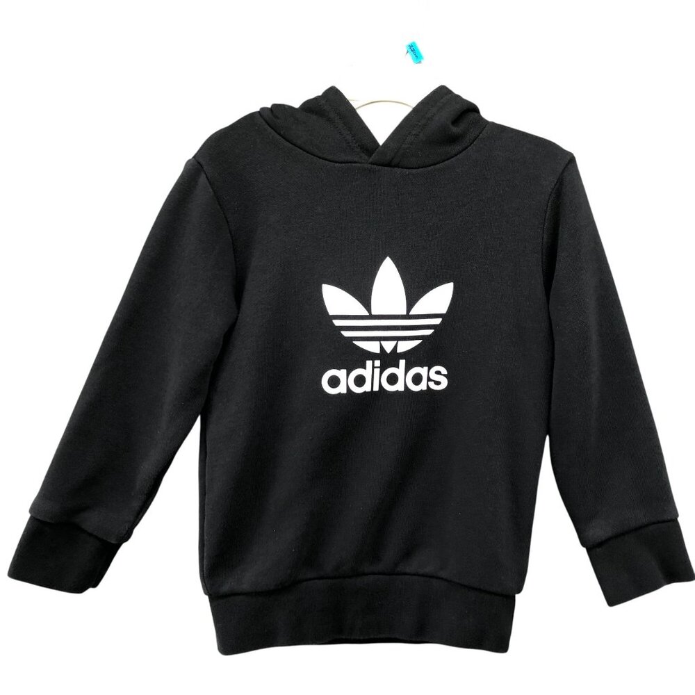 Adidas Kids 3T Trefoil Logo Hoodie Black White‎ Pullover Fleece Girls Boys